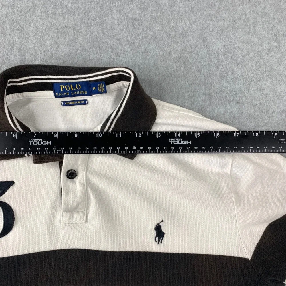 Polo Ralph Lauren Polo Shirt Mens M White Brown Striped Custom "Slim Fit" - Picture 4 of 7